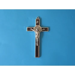 Krzyż metalowy z medalem Św.Benedykta 12,5 cm Wersja Lux brązowy
